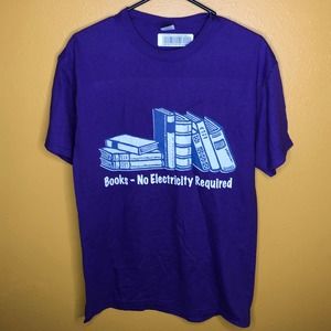 Graphic Tee Shirt  Purple Books No Electricity Required New M